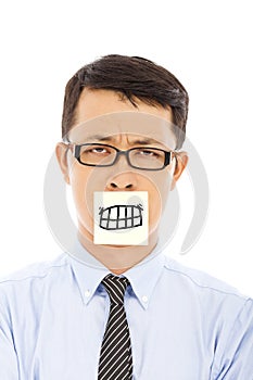 Businessman feel helpless and angry expression on sticker