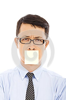 Businessman feel helpless expression and sticker