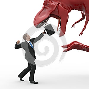 Businessman fighting against the dinosaur