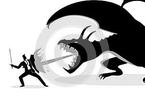 Businessman fighting a dragon