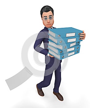 Businessman With Files Shows Company Commercial And Businessmen