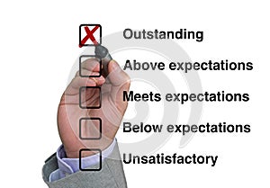 Businessman fills out performance rating