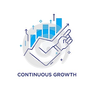 Businessman finger pointing upwards. Training Business School. growth chart. Stock vector illustration in flat design