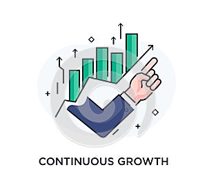 Businessman finger pointing upwards. Training Business School. growth chart. Stock vector illustration in flat design