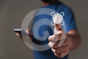 Businessman fingerprint digital scanner. security electronic password code. thumbprint sensor