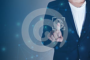 Businessman fingerprint digital scanner. security electronic password code. thumbprint sensor