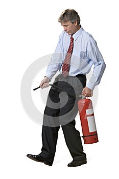 Businessman and fire extinguisher