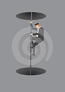 Businessman on Fireman`s Pole Vector Cartoon Illustration