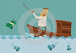 Businessman fishing for money