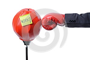 Businessman fist punch punching bag , business concept