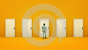 businessman with five closed doors