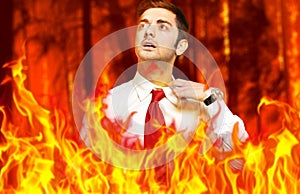 Businessman in flames: stressed by troubles