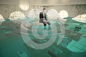 Businessman in flooded office