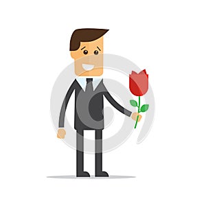 Businessman with flowers. Happy birthday, Valentines Day