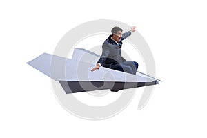 The businessman flying on paper plane in business concept