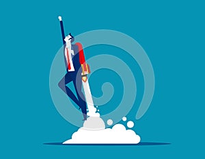 Businessman flying up by rocket. Concept business growth vector illustration, Rocket and take off