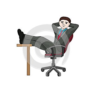 Businessman folded legs on the table relax