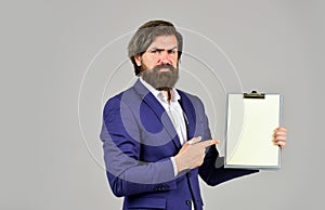 Businessman with folder. Supervising and controlling. Project Curator. Business people concept. Confident businessman photo