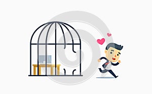 A businessman free from the bird cage. vector illustration