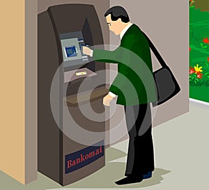 Businessman in front of ATM machine illustration
