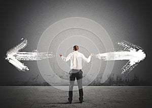Businessman in front of a choice
