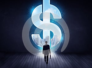 Businessman in front of a decision