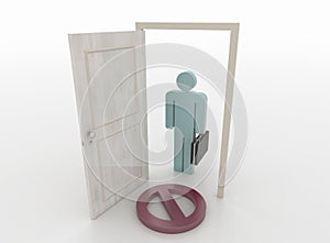 Businessman in Front of an Open Door with Access Denied Symbol,