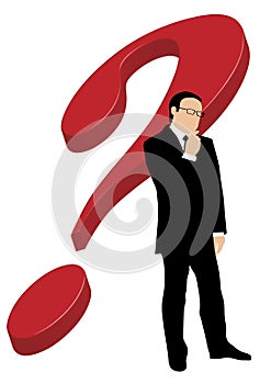 Businessman in front of question mark