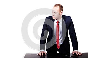 Businessman frustrated with his work. Isolated on white backgrou