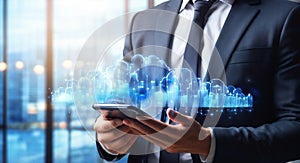 Businessman with Futuristic Cloud Computing Concept