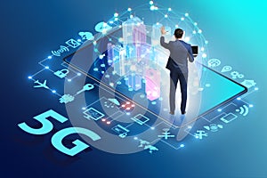 Businessman in 5g high internet speed concept photo