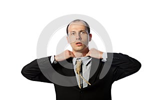 Businessman with gallow tie suffocating