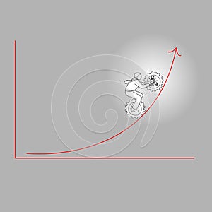 Businessman with gear of idea icon going to the high level graph