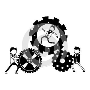 Businessman with gears in black and white