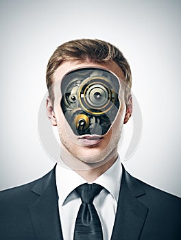 Businessman with gears inside head