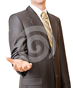 Businessman gesturing with empty hand