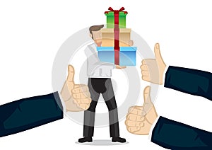 Businessman getting praises for giving gifts. Concept of hardwork, recognition or appreciation