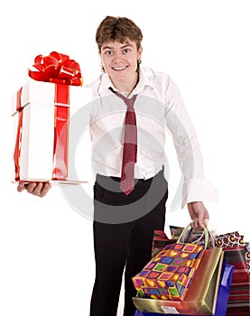 Businessman with gift box shopping.