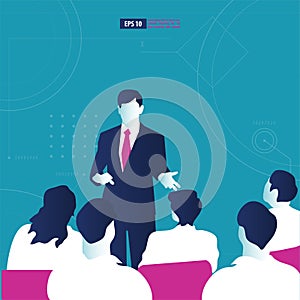 Businessman gives seminars to his employees. Business vector illustration