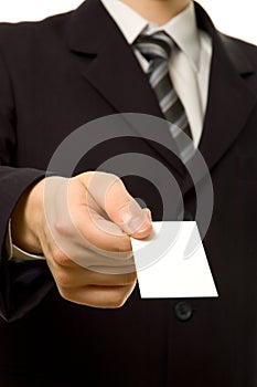 Businessman giving blank business card