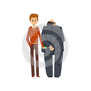 Businessman giving bribe money, corruption and bribery concept vector Illustration