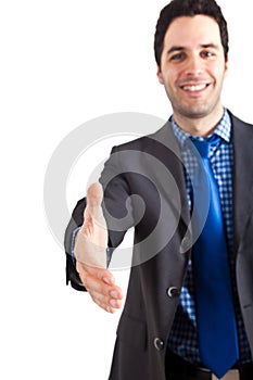 Businessman giving hand white background