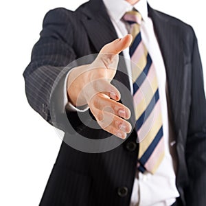 Businessman giving hand white background