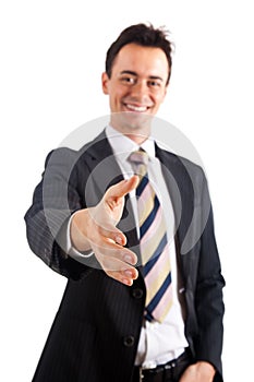 Businessman giving hand white background