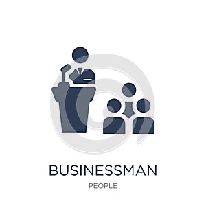 Businessman Giving a Lecture icon. Trendy flat vector Businessman Giving a Lecture icon on white background from People collection