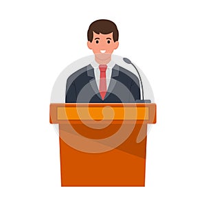 Businessman giving a talk on the podium