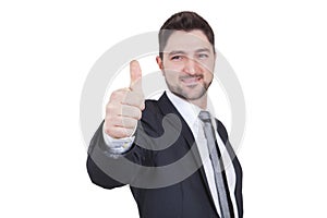 Businessman giving thumbs up