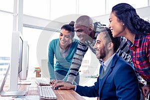 Businessman giving training to team