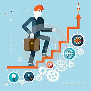 Businessman Goes Success Infographic Stairs Symbol