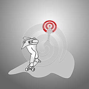 Businessman going to target with skateboard vector illustration